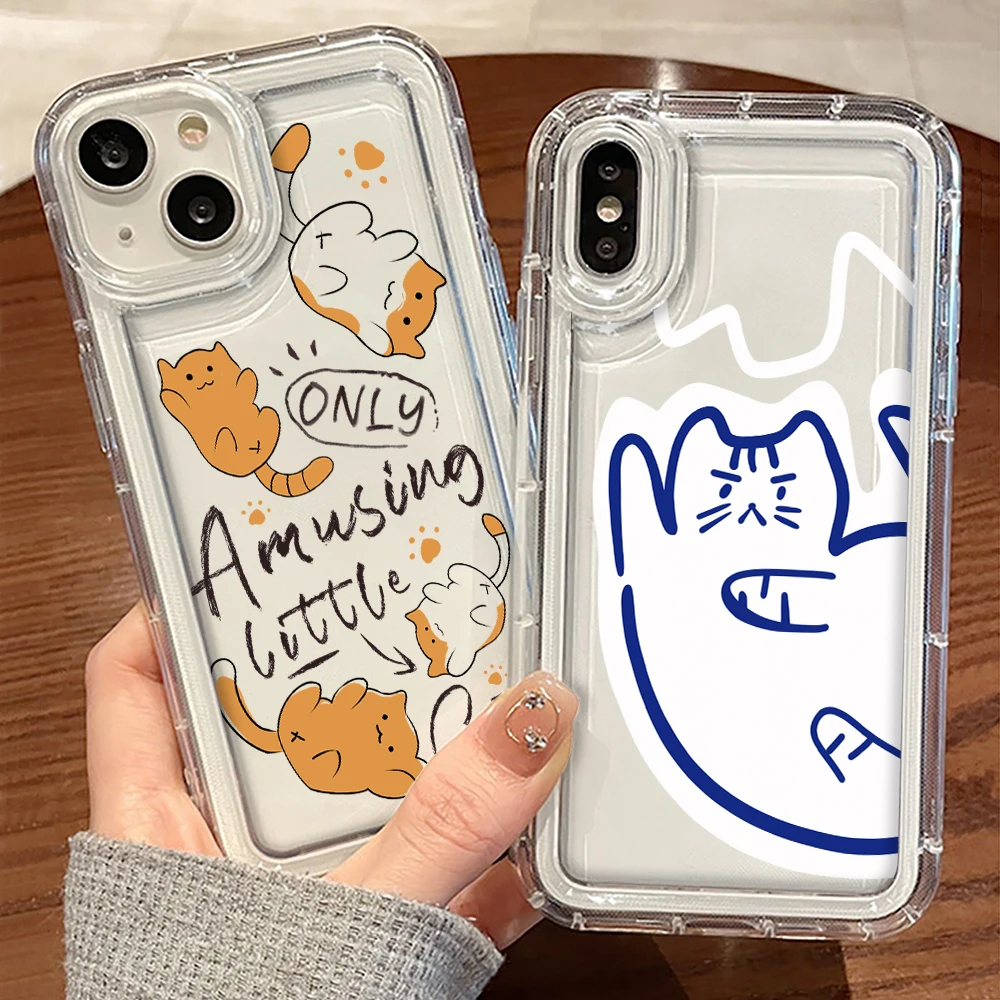 

Graffiti Cute Cat Phone Case for iPhone 11 14 13 12 ProMax mini Plus XR XS Max 7 8 SE 2022 Transparent Soft TPU Shockproof Cover