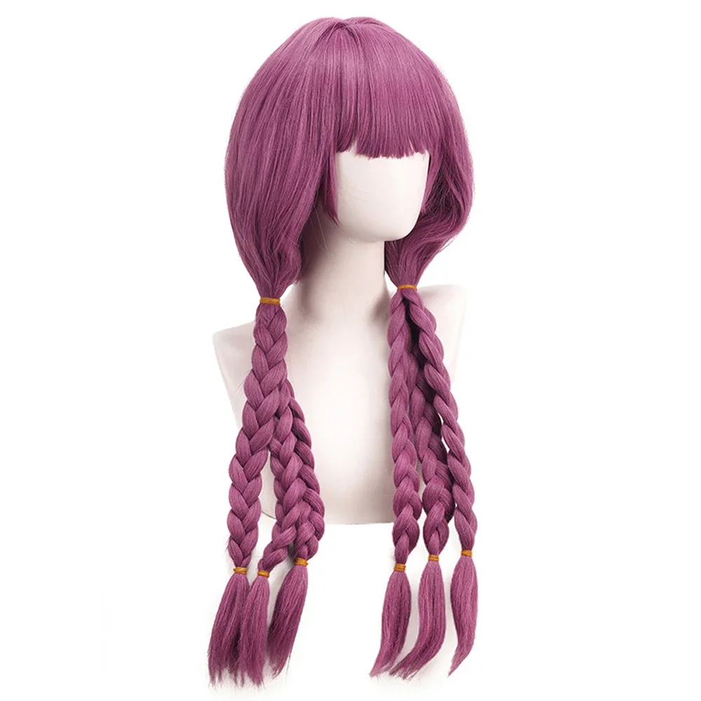 Длинный прямой плетеный синтетический розовый фиолетовый парик с челкой