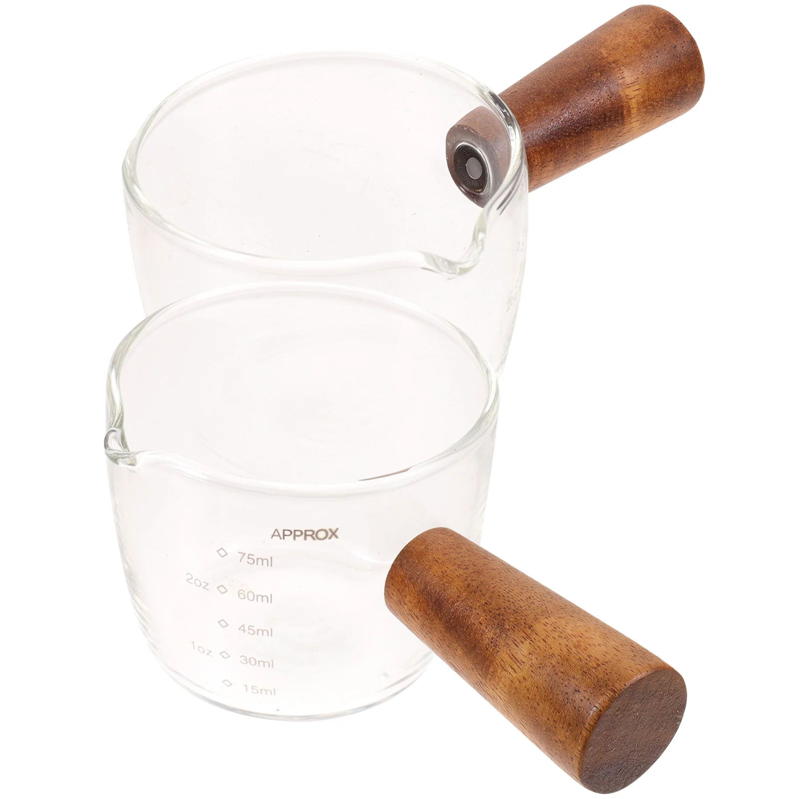 

2Pcs Measuring Cup with Wooden Handle Heat-Resistant Espresso Mini Sauce Pitcher