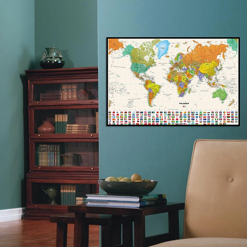 

84*59cm The World Map Retro Print Non-woven Canvas Painting Wall Art Poster Living Room Home Decoration School Study Supplies