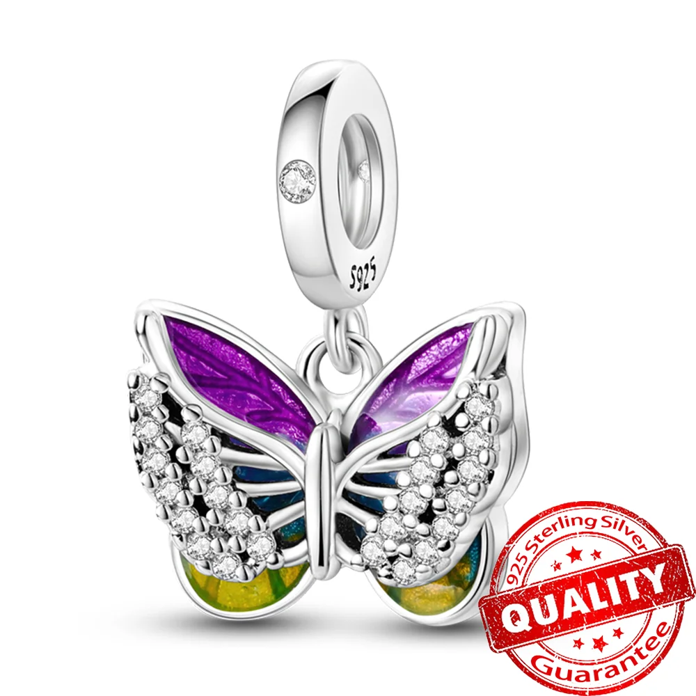 

Colourful Butterfly Dangle Charm fit 925 Sterling Silver DIY Beads Fit Pandora Original Bracelet Jewelry Gift Keychain Pendant