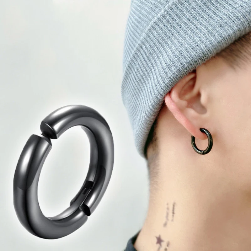 

New Gift Stainless Steel Hoop Earrings Clip Jewelry Unisex Punk No Ear Piercing