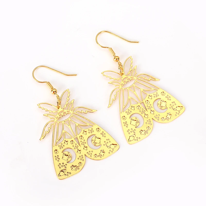 

Gold Moth Earrings, Brass Earrings, Cute Moon Butterfly Insect Earrings Harajuku Accessories, Hypoallergenic Jewelry