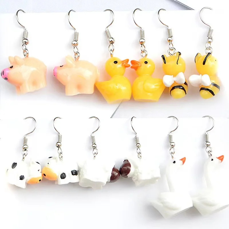 

Earrings For Women Cartoon Cute Candy Colorful Animal Family Panda Duck Pig Goose Sheep Bee Drop Earrings Jewelry Funny Gifts