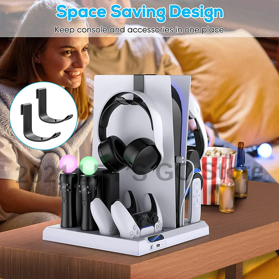 Обновленная вертикальная подставка PS5 4 контроллера зарядная станция 2