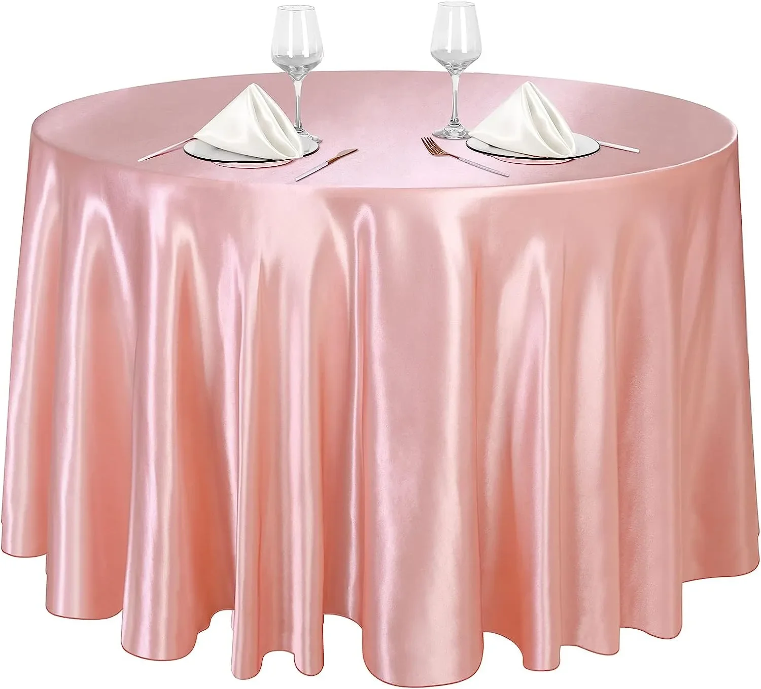 

Блестящий шелковый чехол из розового золота для свадебного банкета, однотонное украшение для стола на свадьбу, день рождения