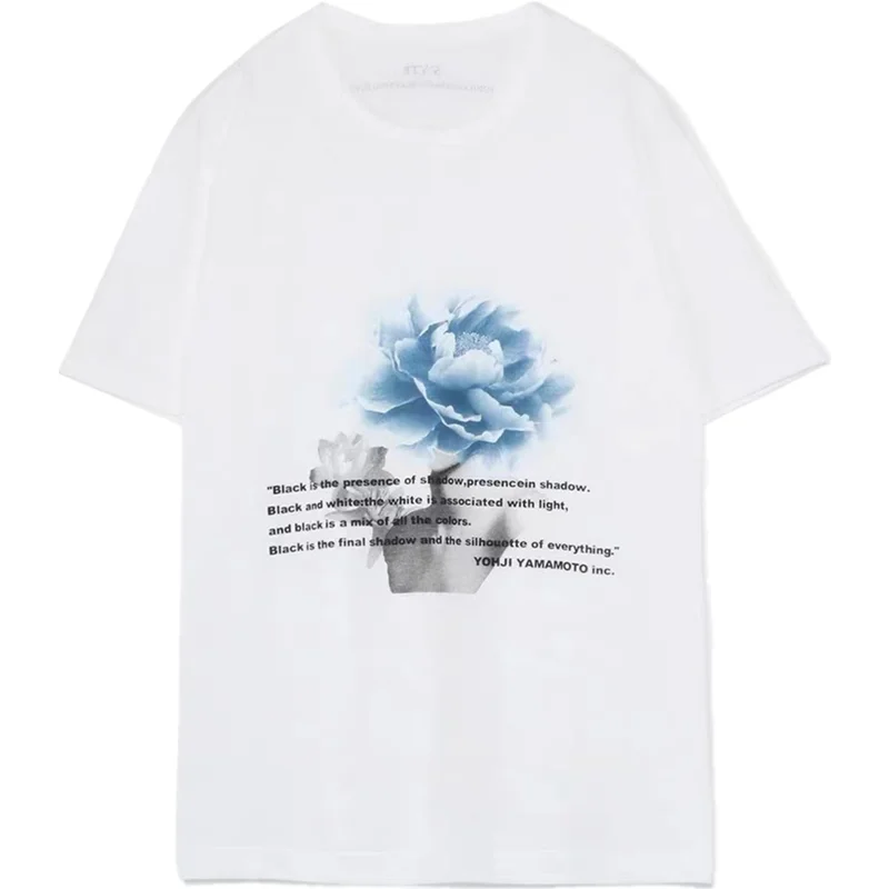 

Yohji Yamamoto 22SS Portrait Peony Graphic Printing Sense Of Design Niche Round Neck Short Sleeve T-Shirt For Men Wome