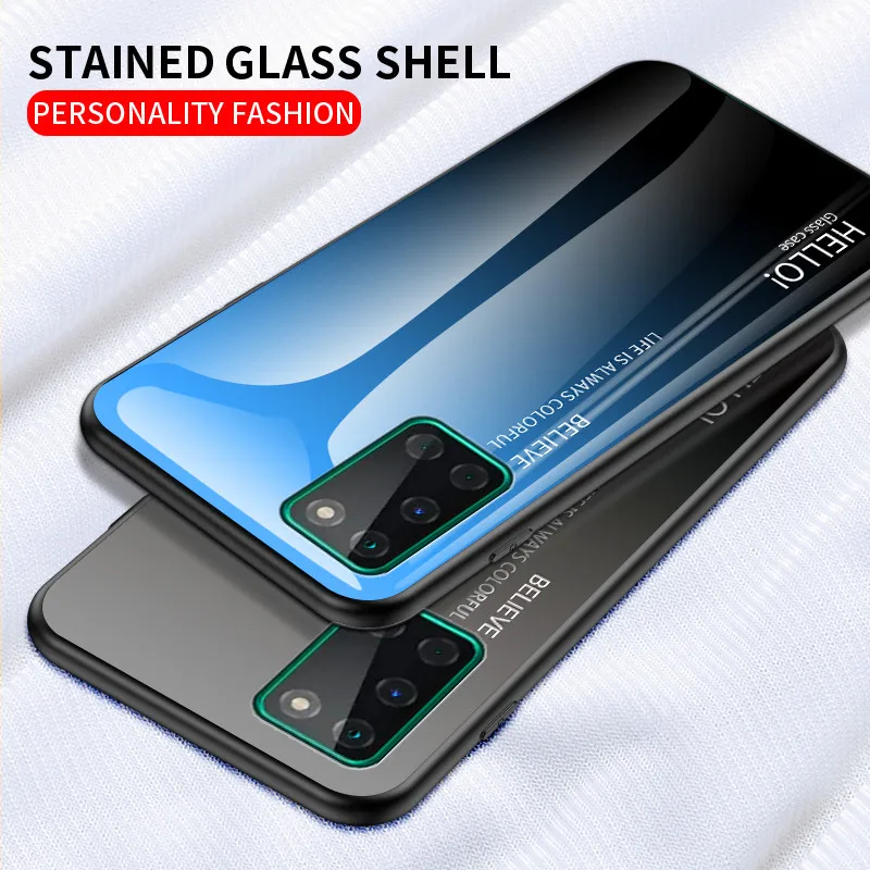 One Plus Oneplus 8T Plus KB2007 Case Gradient Grain Tempered Glass Hard Back Cover for OnePlus 8T KB2001 KB2000 Silicone Bumper