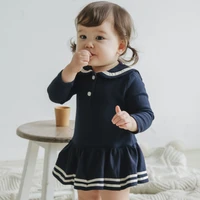 2022 spring baby girl long sleeve bodysuit cotton girls navy collar jumpsuit solid baby boy onesie infant clothes