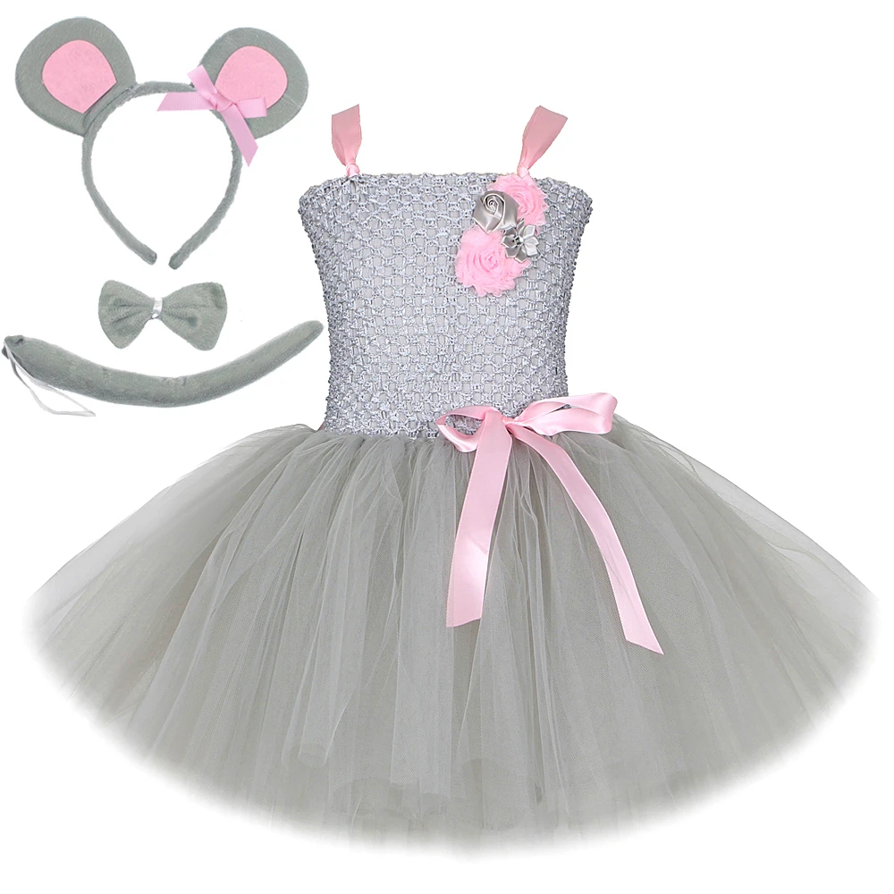 

Baby Girls Gray Mouse Tutu Dress for Kids Toddler Birthday Halloween Costumes Girl Animal Cosplay Outfit Children Clothes Set