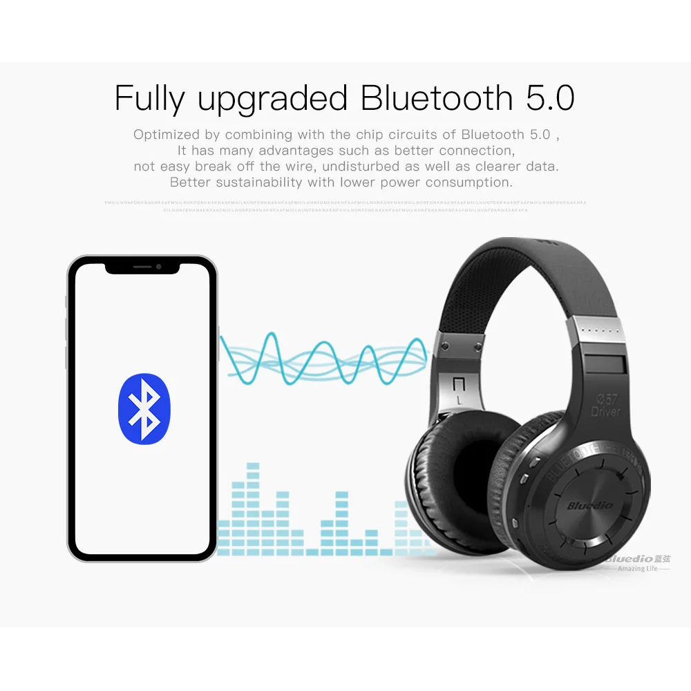 Фото Bluedio HT беспроводные наушники Bluetooth 5,0 HIFI Звук Проводная гарнитура 57 мм громкоговоритель Встроенный микрофон аккумулятор 650 мАч №3
