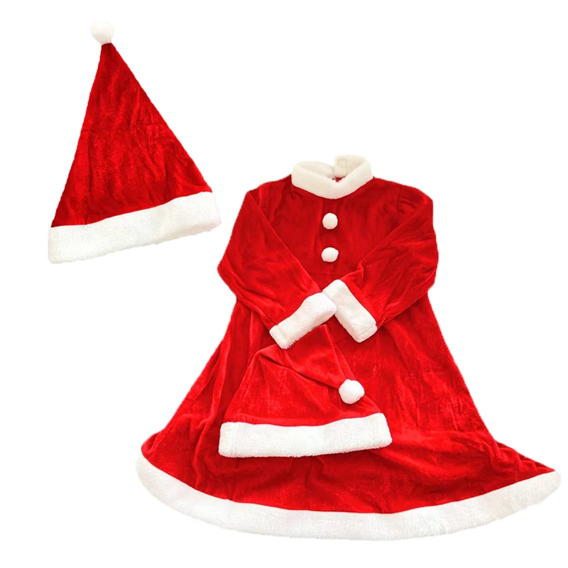 

Рождественский эльф, детские костюмы для косплея Санта-Клауса, красные бархатные платья с шапкой для детей, для девочек, для ролевых игр, шоу...