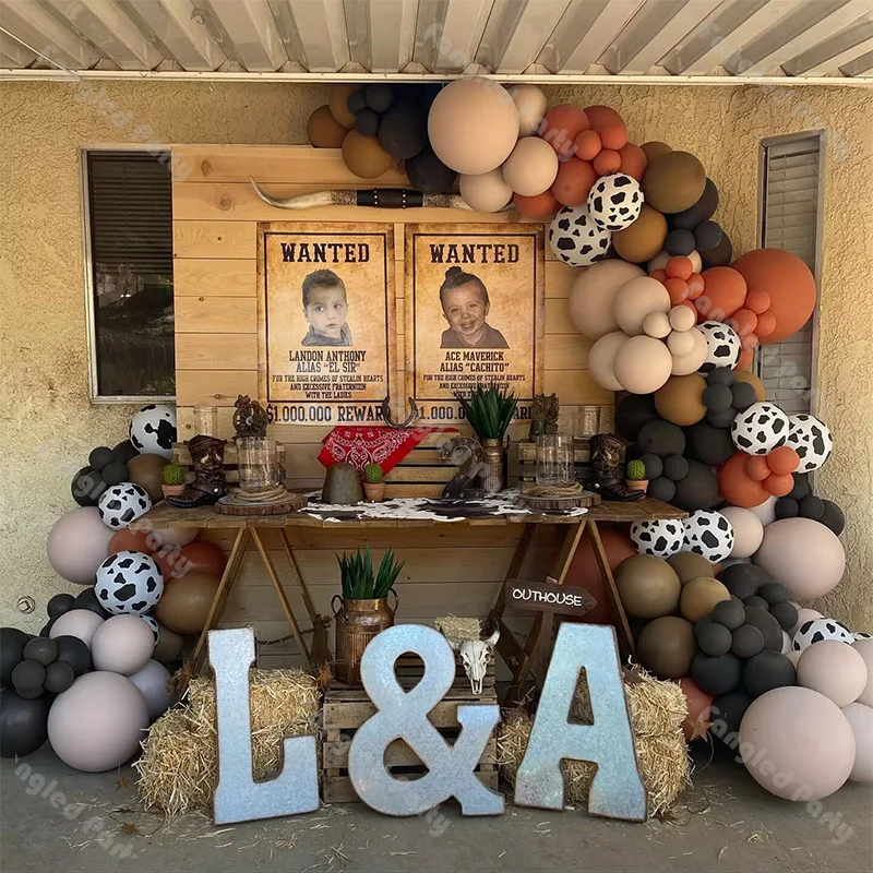 

137pcs Farm Balloon Arch Black Orange Cow Theme Balloons Wild One Birthday Cow Boy Party Western Baby Shower Bridal Shower Ideas
