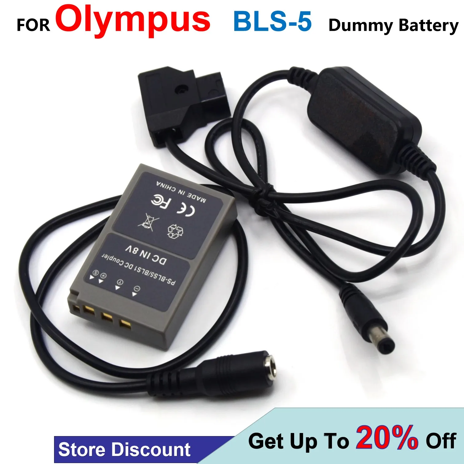 

D-Tap Charger Cable 8V + PS-BLS-5 BLS5 Dummy Battery For Olympus PEN E-PL7 E-PL5 E-PM2 Stylus 1 1s OM-D E-M10 E-M10 Mark II III