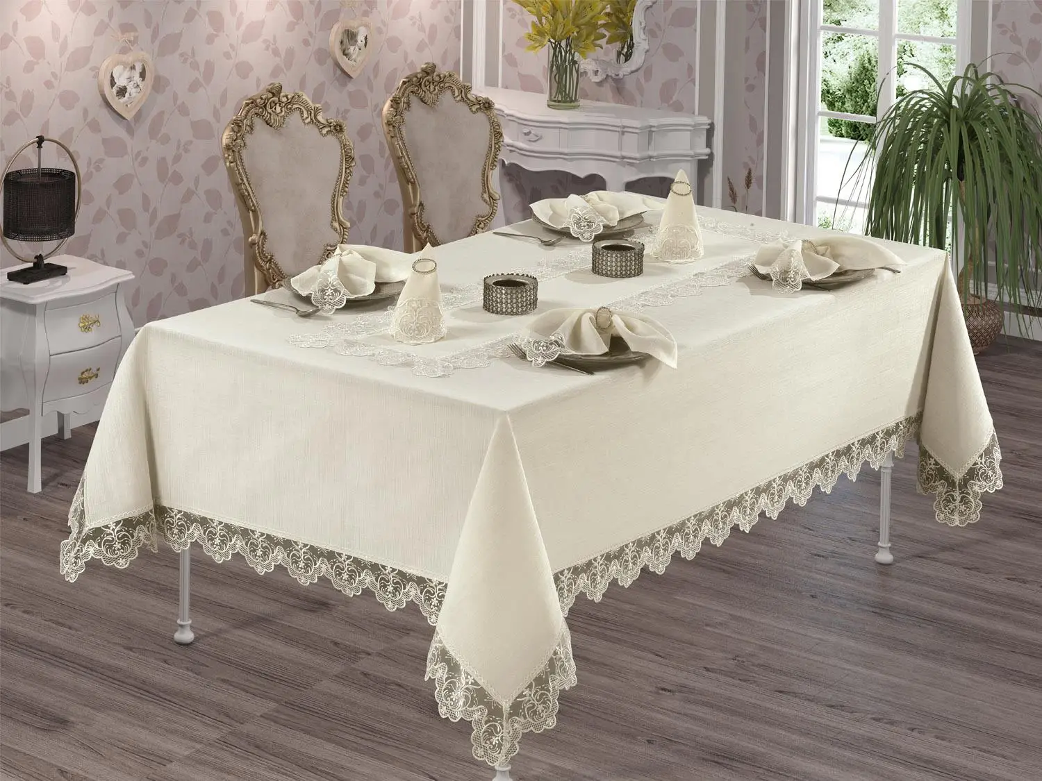 

French Güpürlü Jonquil Lace Dinner set-26 Parça