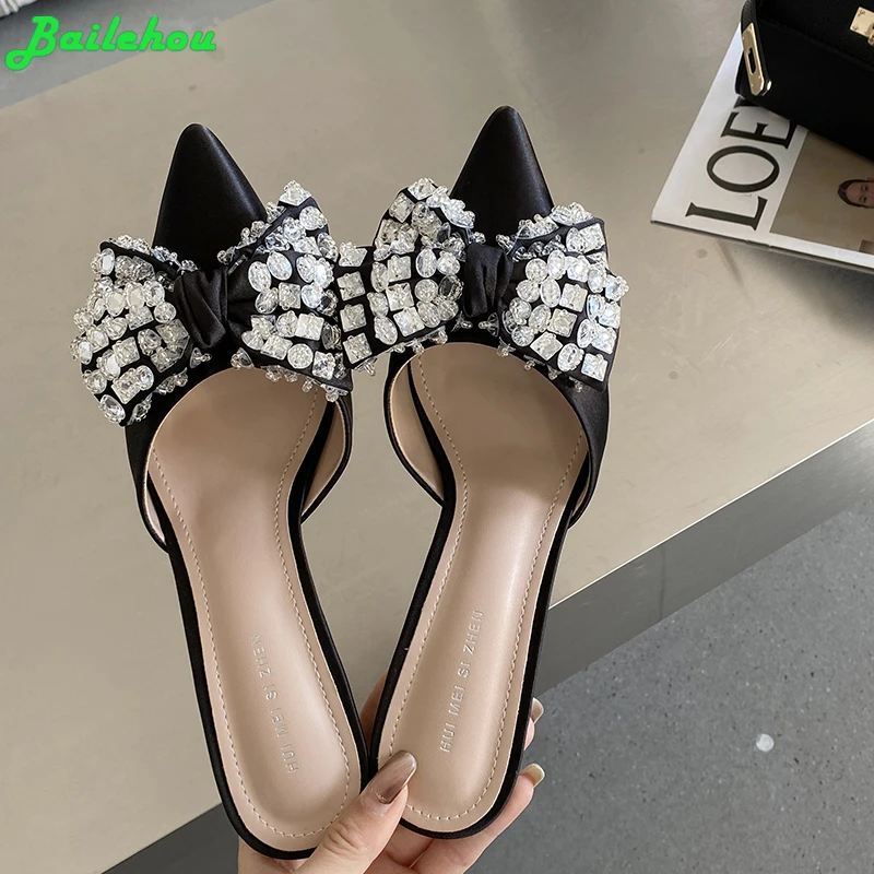 

Red Women Pumps Crystal Female Shoes 2023 New In Fashion Butterfly-Knot Ladies Sandals Slides Rhinestones Footwear High Heels