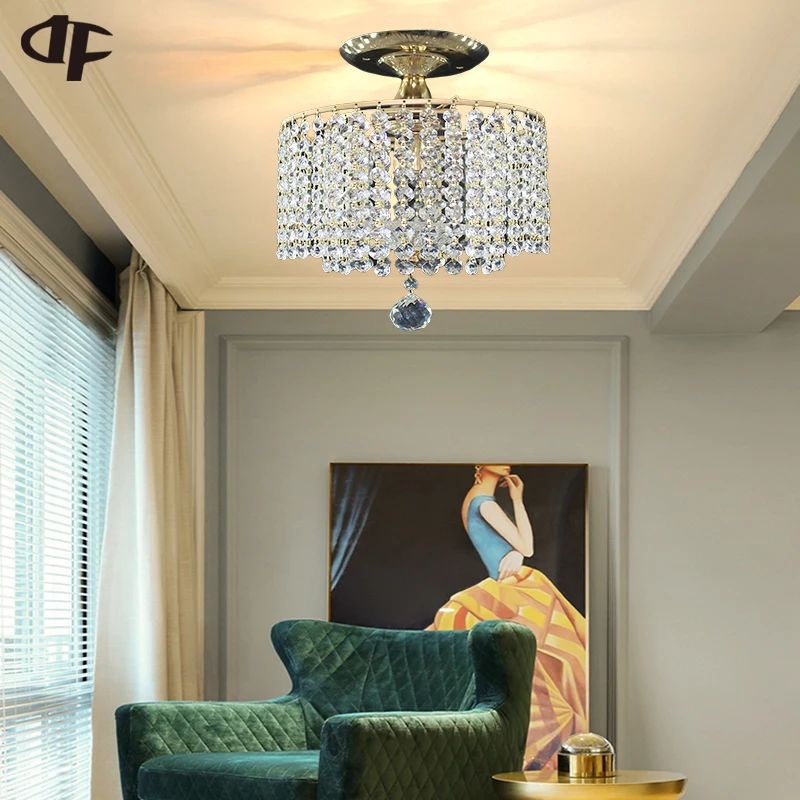 $34.20 Modern golden royal crystal lustre Ceiling Lights E27 vintage art deco LED ceiling Lamp Luminaire For Living Room bedroom hotel
