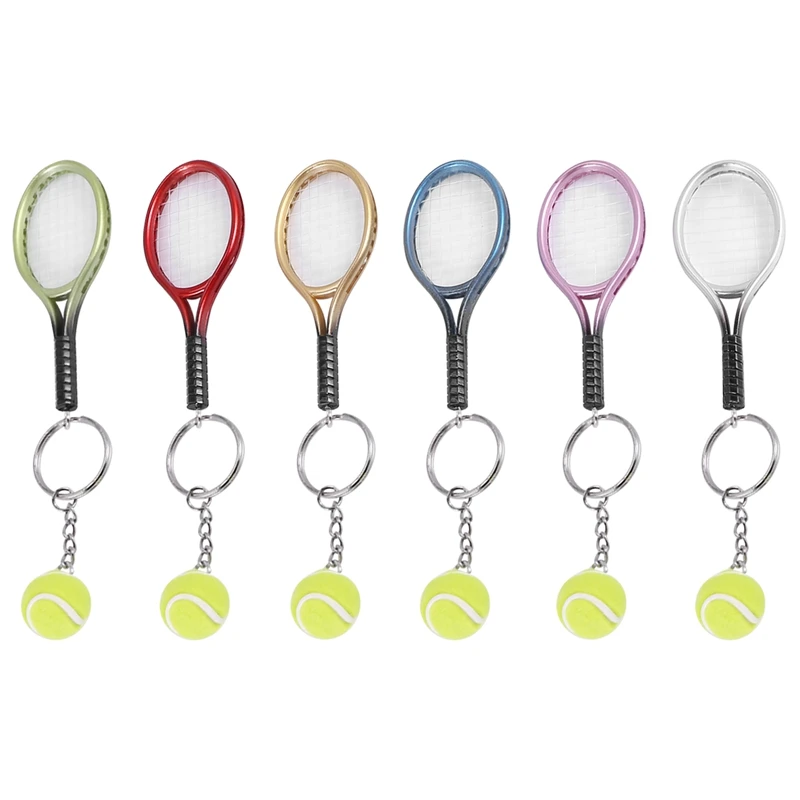 

6Pcs Mini Tennis Racket Ball Keychain Pendant Bag Accessories For Bag Sport Advertisement Fans Souvenirs Key Ring