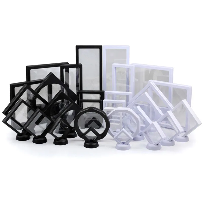 10Pcs Black  Film Jewelry Storage Box 3D Packaging Case Gemstone Free Stand Floating Frame Membrane Ring Earrings Necklace Displ