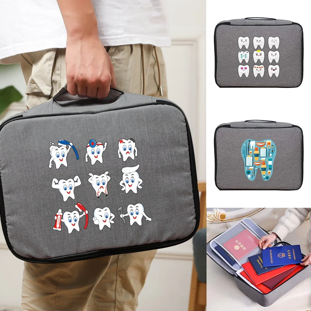 Documents Bags Organizer Case Men Women's Outdoor Travel Credentials Luggage Passport Storage Bag Teeth Print Waterproof Handbag