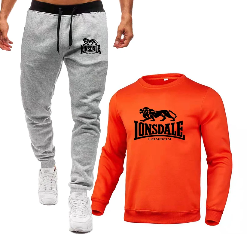 Мужской спортивный костюм LONSDALE в стиле Харадзюку свитшот с круглым вырезом и