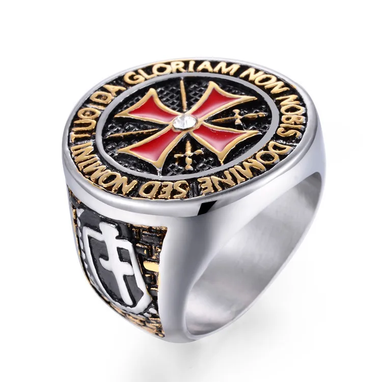 2020 Crusader men's ring Red Cross Inlaid Cubic Zirconia Domineering Knights Templar Ring Jewellery Dropship