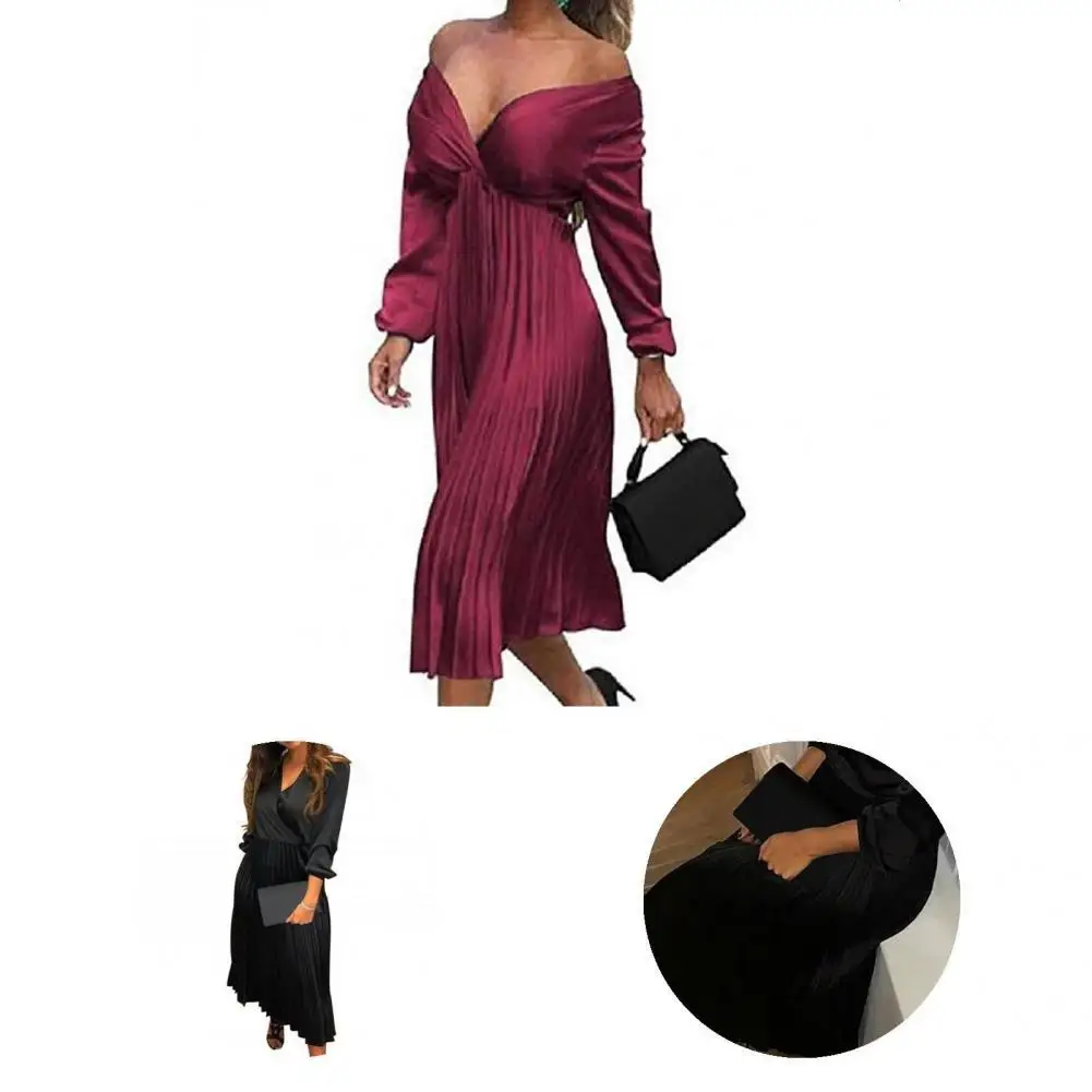 

Women Dress Off Shoulder Elegant Dress Slim-fitting Mid-Calf Dress