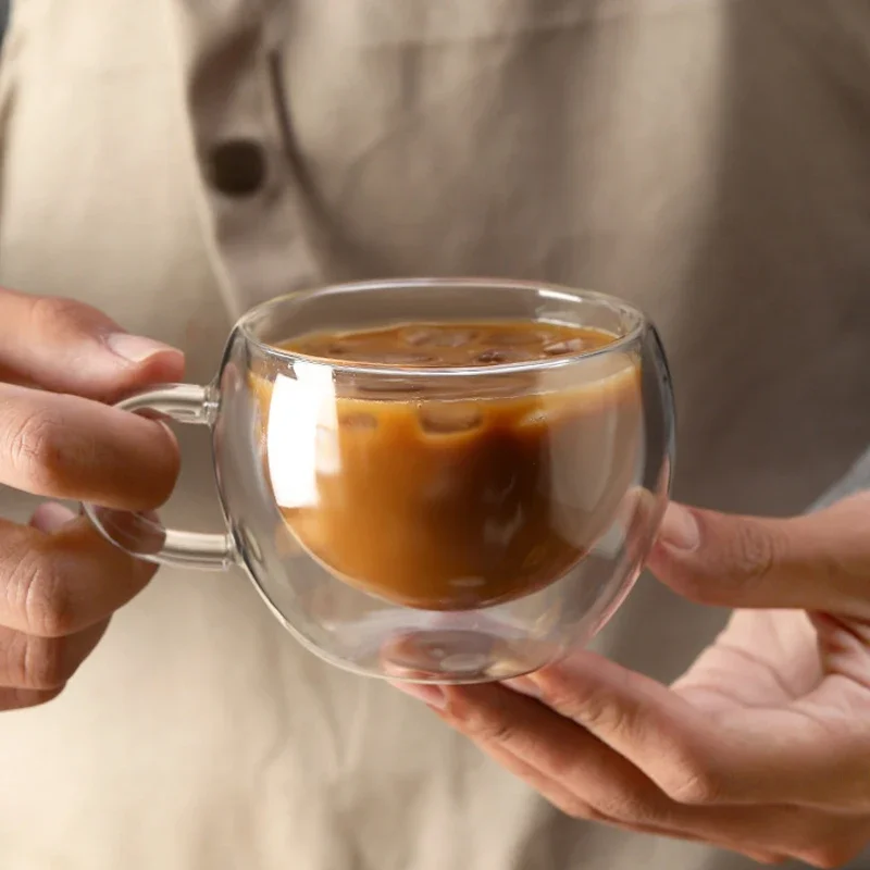 

Double Walled Glass Coffee Mugs with Handle Insulated Glass Cappuccino Mug Beverage Milk Juice Tea Cup 150/250/350ML