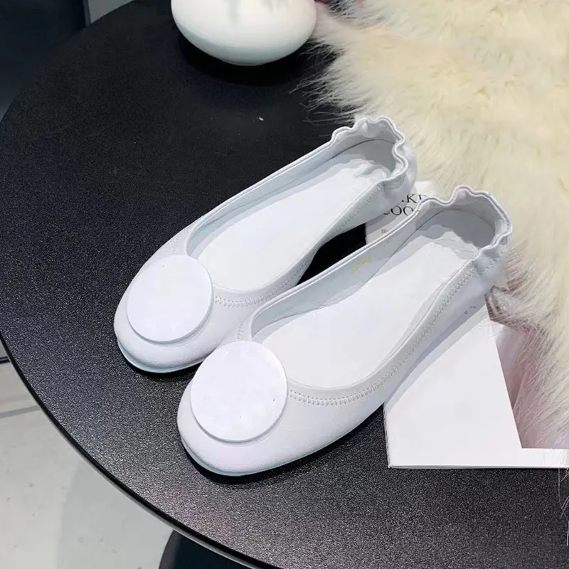 New Women Ballet Shoes Solid Color Genuine Leather High Quality Solid Color Sexy Style Daily Wear Metal Decoration