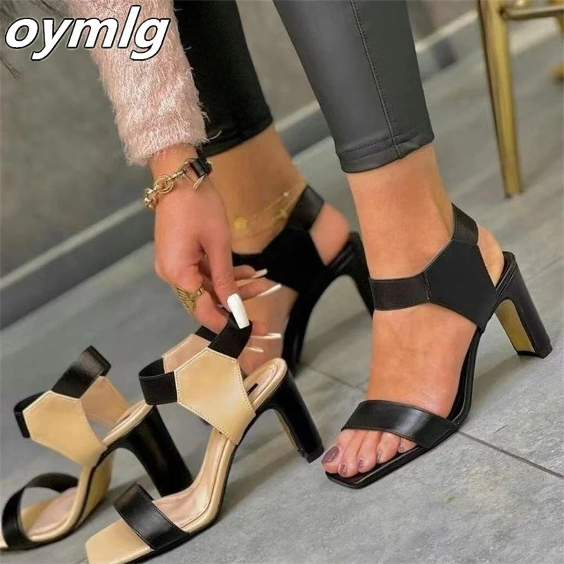

2022 Summer New Casual Fashion Large Size Elastic Thick High Heel Ladies Sandals Open Toe Ladies Shoes chunky heels pumps