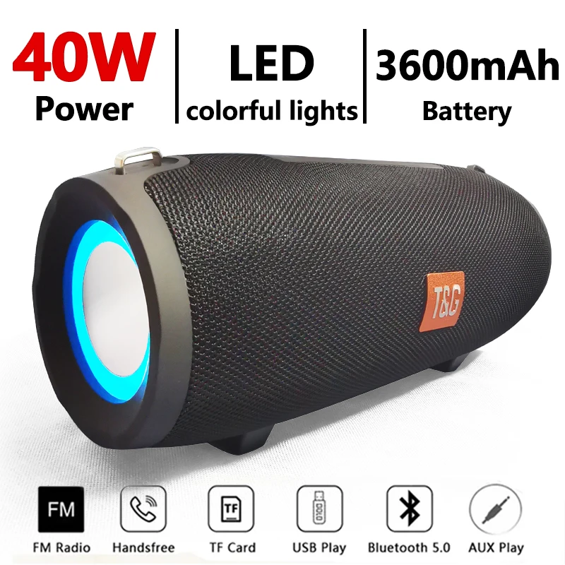 

40W Bluetooth Speaker LED Outdoor Portable Wireless Column Big Power Subwoofer Audio Music Center for PC Speakers caixa de som