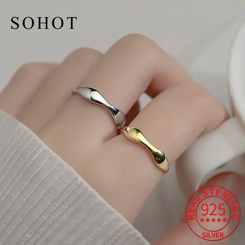 

Real 925 Sterling Silver Irregular Geometric Adjustable Ring For Charming Women Party Hiphop Fine Jewelry Accessories