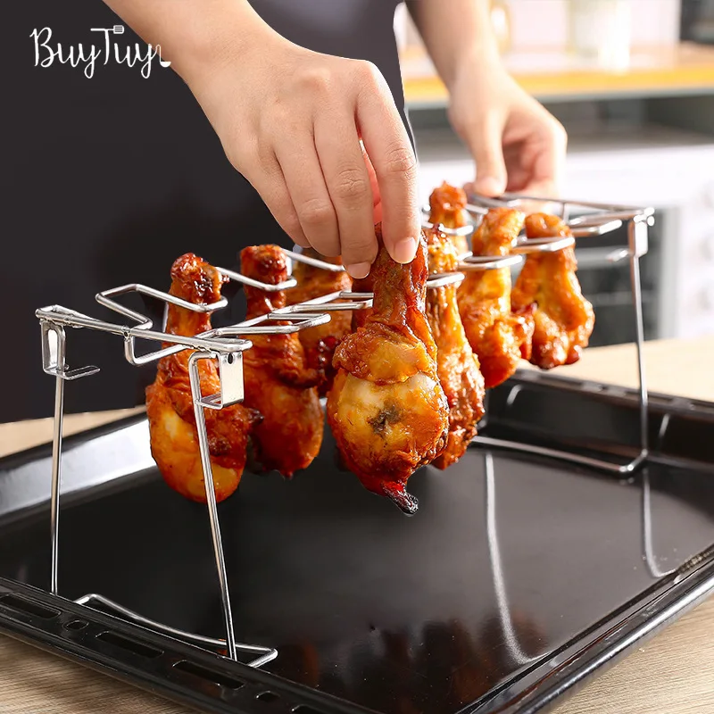 

Portable stainless steel folding chicken leg rack Household oven BBQ grill BBQ grill barbeque accessories kitchen accessories