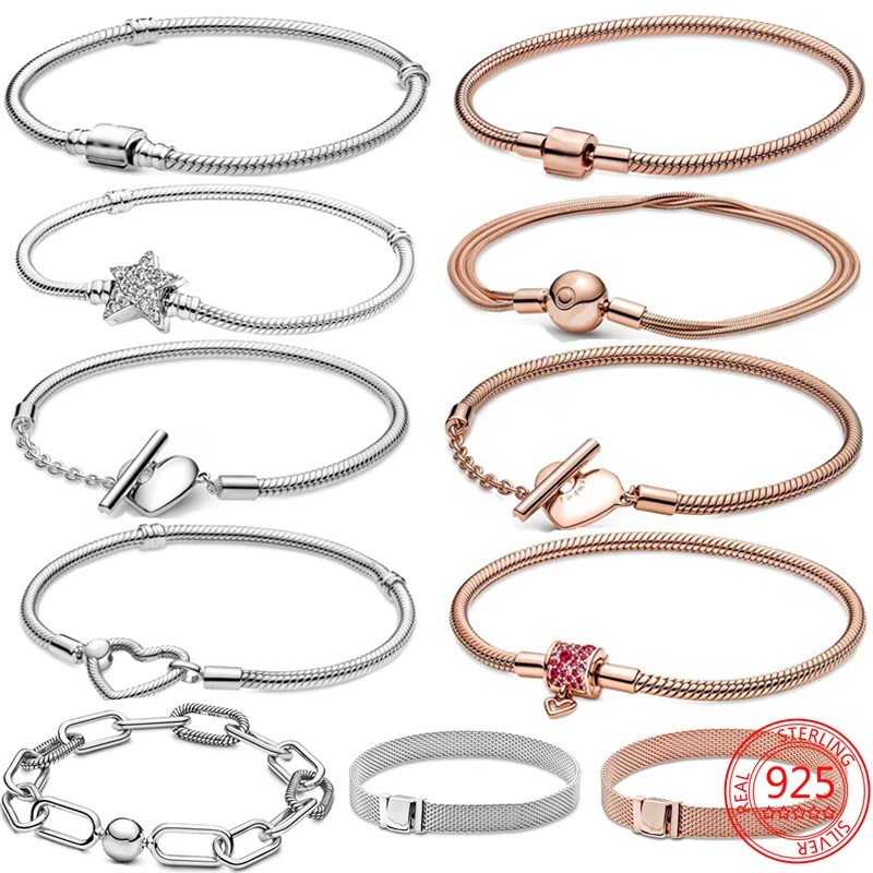 Женский браслет-цепочка из серебра 925 пробы с шармами и бусинами | Украшения