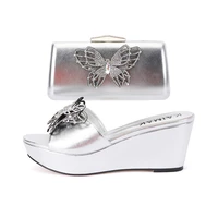 2022 new ladies party italian shoe and bag set african nigerian ltalian matching wedding diamond slippers womens summer shoes