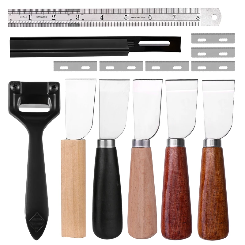 

LMDZ Leather Cutting Tools Set Wooden Handle Leather Knife Beveler Skiver Tool With Blades Leather Skiving Knife Kit