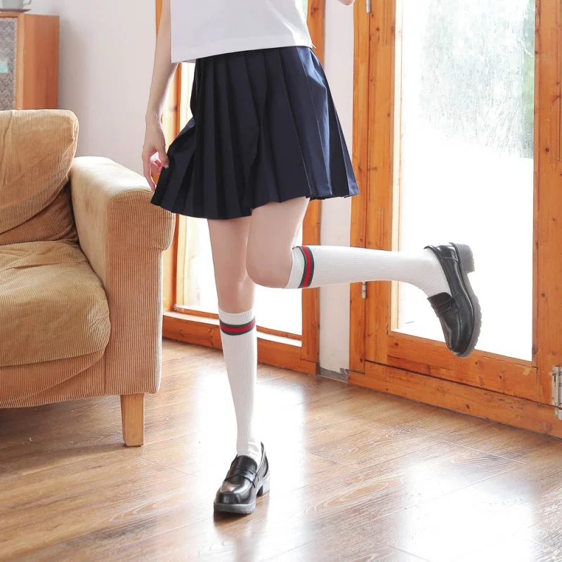 Three Bars Thigh High Socks Long Tube Knee Length Socks Autumn Winter Japanese JK Cotton Calf Socks Bunching Socks Three Bars Tu