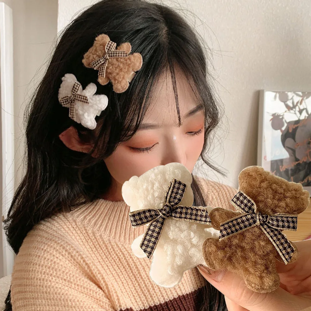 

Cute Bow Plush Bear Hair Clip For Women Girls Fashion Bangs Sides Hairpin Barrette Styling Tool Hair Accessories Headwear Gifts
