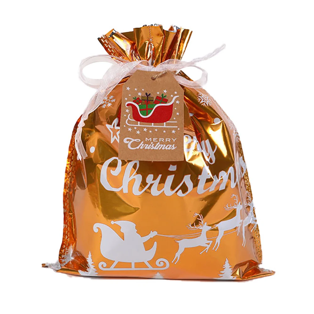 

36 packs of 24 pcs Santa Wrapping Bag with Inserted Drawstring Ribbons and Tags for Wrapping Christmas gift