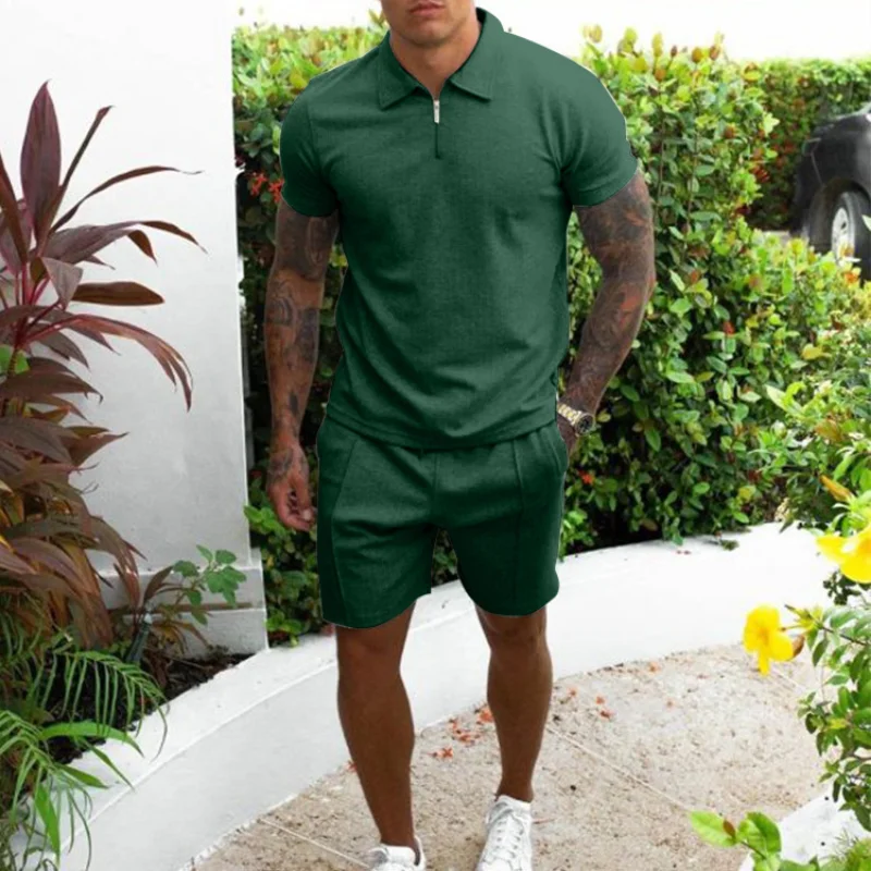 Fashion Slim Fit Set Short Sleeve Shorts Casual Set European and American Slim Fit Men's Two Piece Set Clothes  Men Clothes