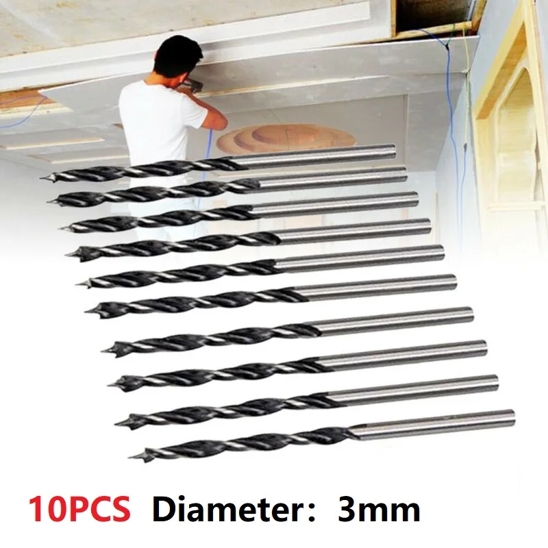 

10Pcs High Strength Woodworking Twi-st Drill Bit Wood Drills With Center Point 3mm Diameter For Woodworking