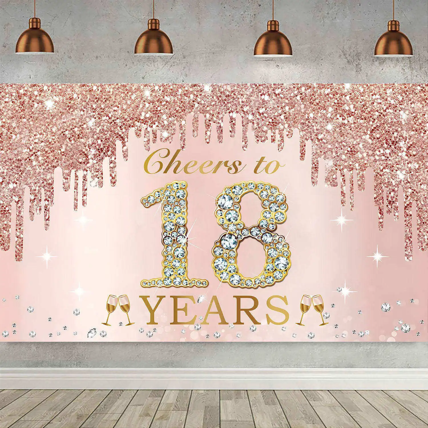 

18th Birthday Party Decoration Banner Backdrop Eighteen Cheers to 18 Years Old Pink Rose Gold Background for Girls Women Custom