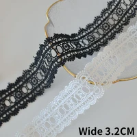 3 2cm wide white black cotton polyester embroidery fringed ribbon decorative lace applique collar trim diy dress sewing supplies