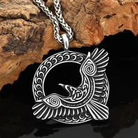 norse odin huginn and muninn raven pendant necklace vintage stainless steel viking celtic knot necklace men jewelry wholesale