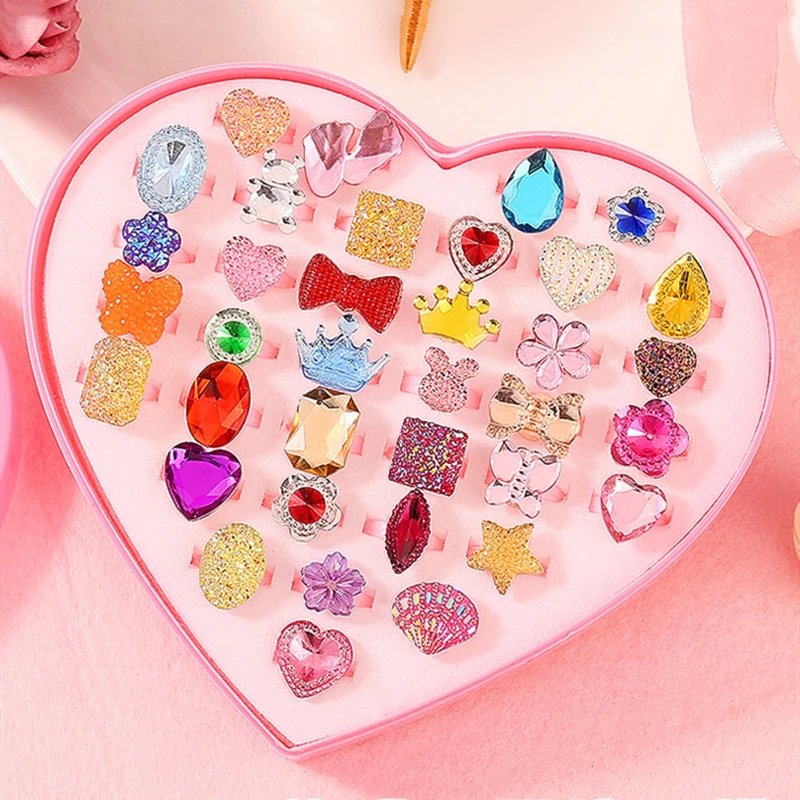 

Colorful Children’s Finger Ring Fashion Toy Shiny Rhinestone Rings 36PCS Universal Size Girls Ring Kindergarten Kid Gift