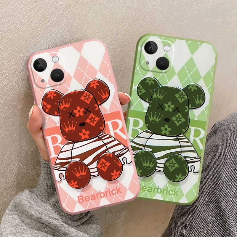 Клетчатый чехол для телефона с куклой и медведем iPhone 13 12 11 Pro Mini X XR XS MAX 6 7 8 Plus