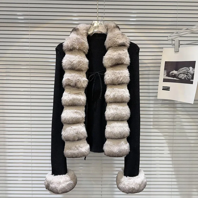 DEAT женские вязаные свитера из сращенного искусственного меха тонкий эластичный