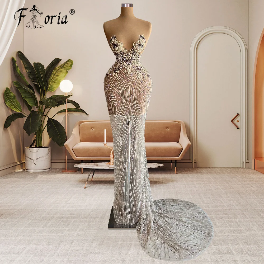 

Robes Gorgeous Backless Beaded Sequins Party Dresses 2022 Customize Rhinestones Mermaid Arabic Prom Gowns Illusion Evening Dress