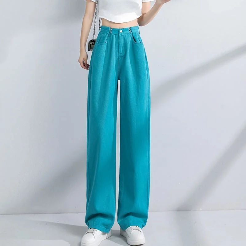 

Women's Jeans Streetwear Straight Solid Color High Waist Trouser Baggy Fashion Women Loose Denim Pants Women Korean Style Pants