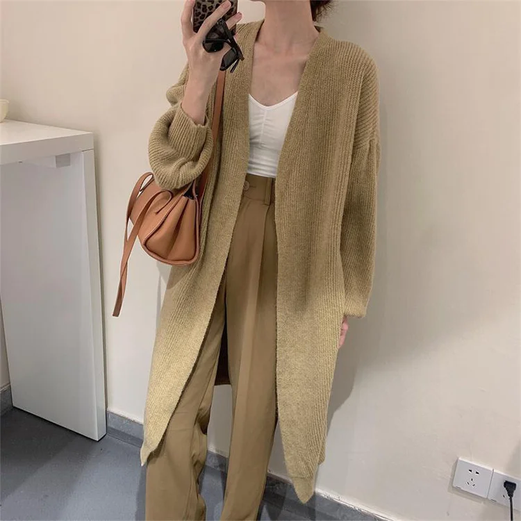 

2022 Autumn Outwear Knitted Cardigan Women's Medium Long Slouchy Temperament Sweater Buckle Free Loose Coat Women winter